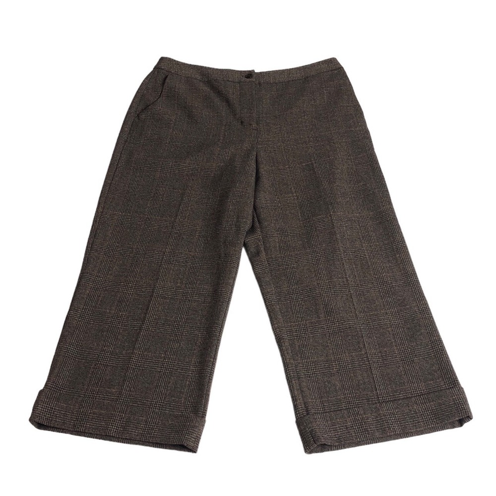 Chicos Pants Womens M Brown Plaid Crop Cuffed High Rise Preppy Academia Trouser